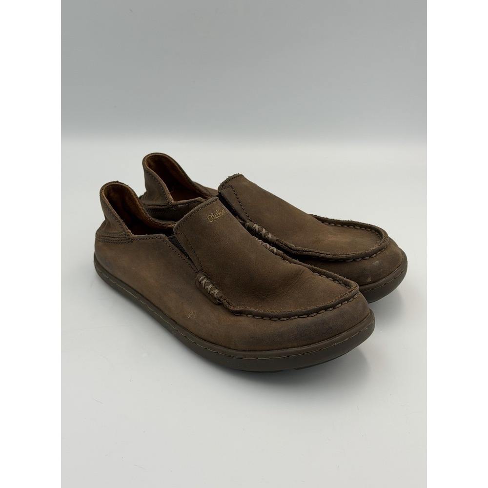 OluKai Moloa Boys 2 EU 34 Slip On Shoes Brown Leather Casual Comfort Loafers